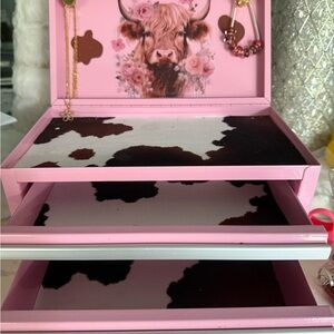 Pink Handcrafted Cow Print Jewelry Box